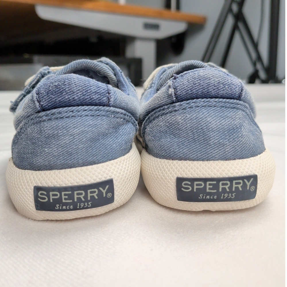 Sperry Striper II Ltt Retro Jr Blue Denim Fabric Sneakers Toddler 7M STL261099 - Picture 6 of 11